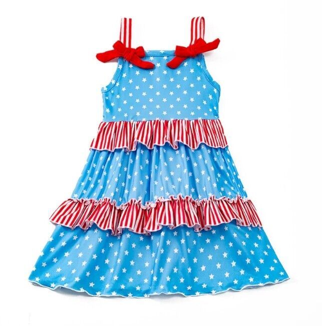 NEW Boutique 4th of July Patriotic Stars Girls Sleeveless Ruffle Dress - $4.79+