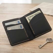 Vintage Crazy Horse Leather Card Holder for Men, Handmade Genuine Cowhid... - $39.00