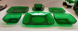 Vintage 50s Anchor Hocking Charm Forest Green 7 piece Place Setting - £39.81 GBP