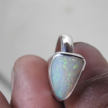 Lightning Ridge Solid Natural Opal Sterling Silver Ring - £103.35 GBP