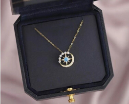 14K Gold Blue Astrology Star Necklace - 925 Silver, stylish, gift, shiny, lucky - £44.64 GBP