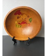 Rustic Wooden Bowl Puppy Vegetables Vintage 9 1/2” Wide 2 1/2” Tall - £19.43 GBP