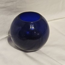Blenko Style Art Glass Crackle Cobalt Blue Ball Glass Vase - $70.13