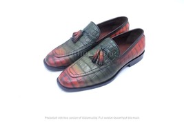  Leather Green Patina Tassel Loafers shoes Men&#39;s, Handmade Formal Custom Shoes - $180.49