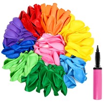 100 Pcs Rainbow Balloons With Pump, 12 Inch Balloons Assorted Colors, Balloon Fo - £14.93 GBP