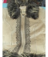 Beautiful Inuit style Suede coat with fur collar, cuffs, hem sz M - $86.45 CAD