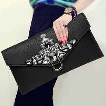 Women Shiny  Envelope Clutch Bag Leather Day Clutches Crystal Rhinestone Banquet - £95.10 GBP