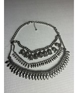 Bib Necklace Silver Statement Boho Fringe Festival Vintage 60s 70s 80s 90s - $41.01 CAD