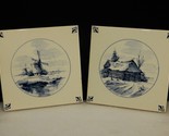 Set of 2 Blue Delft Porcelain Tiles, Made in Belgium, Hand Painted in Ho... - $29.35