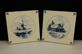Set of 2 Blue Delft Porcelain Tiles, Made in Belgium, Hand Painted in Holland - £22.99 GBP