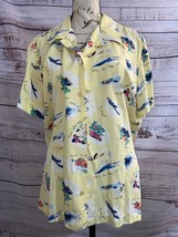 Vintage Liz Clairborne Button Front Shirt Women XL Short Sleeve Vacation Novelty - £16.89 GBP