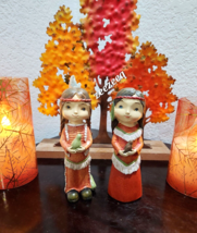 Thanksgiving Fall Indian Couple Boy Girl Figurine Resin Tabletop Home Decor 6&quot; - £16.98 GBP