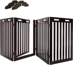 Freestanding Dog Gate With Door, 4 Panel 360 Configurable Wooden Fence, ... - £76.51 GBP