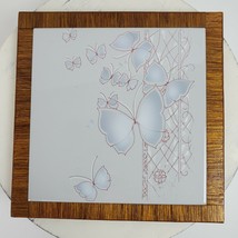 Vintage BUTTERFLY Trellis Tiled Trivet 9.5 Inch Square Kitchen Cooking Wood Base - $13.10