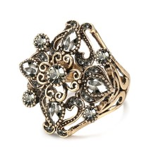 Unique Boho Gray Crystal Ring For Women Antique Gold Color Cross Crystal Flower  - £6.18 GBP