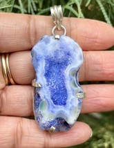 925 Sterling Silver Plated, Indigo Blue Druzy Geode Agate Stone Pendant 11 - $14.00