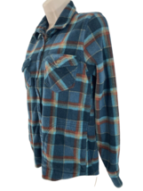Oneill Womens S Aqua Plaid Metal Snap Flannel Unlined Shirt Jacket - $9.90