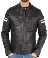 Mens Leather Jacket Stylish Genuine Lambskin Motorcycle Bomber Biker Jac... - $117.50