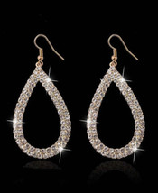 Zirconia Gold Drop Earrings Teardrop Water drop Dangle Formal Glitzy Bling - £14.60 GBP