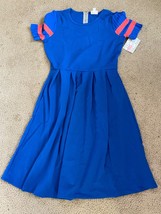 LULAROE Women M Dress Amelia solid blue ringer coral Pockets Polyester Spandex - £18.45 GBP