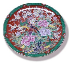 Red and green Japanese plate with Peacock Vintage - 6.25&quot; diameter - $27.97
