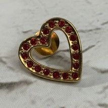 Avon Gold Toned Heart Shaped Lapel Pin Red Rhinestones Womens Fashion Je... - $14.84