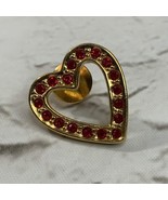Avon Gold Toned Heart Shaped Lapel Pin Red Rhinestones Womens Fashion Je... - £11.67 GBP