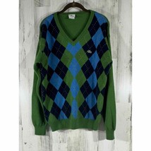 Lacoste Mens Sweater Green Blue Argyle Merino Wool Size 6 XL READ - £27.59 GBP