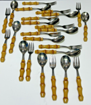 24 Pcs Inox France Bamboo Handle Stainless Dessert Set Spoons Forks Cake... - $61.38