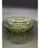 VTG 'Anchor Hocking' Green Glass Medallion Patterned Scalloped Edge Serving Bowl - $14.00