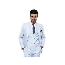 Men 3pc European Vested Suit WESSI J.VALINTIN Extra Slim Fit JV14 Sky Blue new image 3