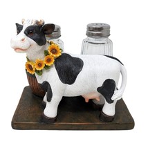 Decorative Holstein Cow Salt And Pepper Shaker Holder  Rustic Farm Animal Salt A - $44.99