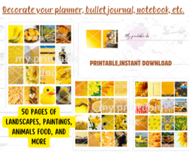 Mini book Yellow,50 mini sheets,landscapes,artistic paintings,printable stickers - £1.59 GBP
