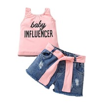 Baby Influencer Social Media Baby Denim With Hole Shorts Two-piece Set - $32.00