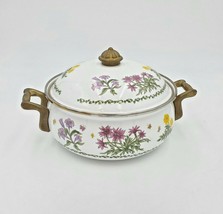 LINCOWARE Enameled Casserole Covered Pot Dutch Oven BRASS Handles FLOWERS  - £23.33 GBP