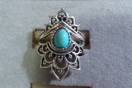 Women&#39;s Silver Faux Turquoise Oval Ring Preferable Index Finger Ring Size 7 - £13.43 GBP