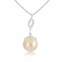 Solitaire Golden South Sea Cultured Pearl Flame Drop Pendant in Silver - £134.17 GBP