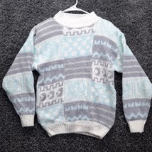 Vintage Cristina Sweater Women Small White Busy Check Round Neck Fuzzy S... - $15.23