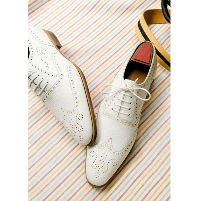 NEW Handmade Men White Shoe, Men's Leather Lace Up Oxford Wingtip Formal Dress S