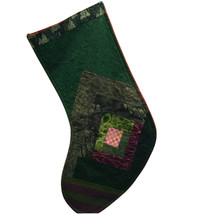 Christmas Stocking Patchwork Green Purple Pink Handmade Quilted 22” - $20.23