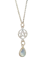 Pentacle Moonstone Necklace Gemstone Pendant 20&quot; Chain Pagan Wiccan Witch Boxed - £29.69 GBP