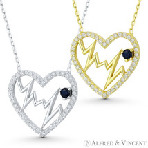 Heart Beat Zigzag Lifeline Charm Pendant CZ Crystal 925 Sterling Silver Necklace - £17.25 GBP