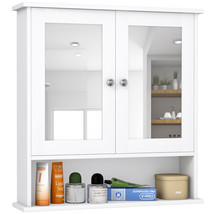 Wall Mount Mirror Cabinet Bathroom Medicine Storage Organizer w/Open Shelf White - £73.44 GBP