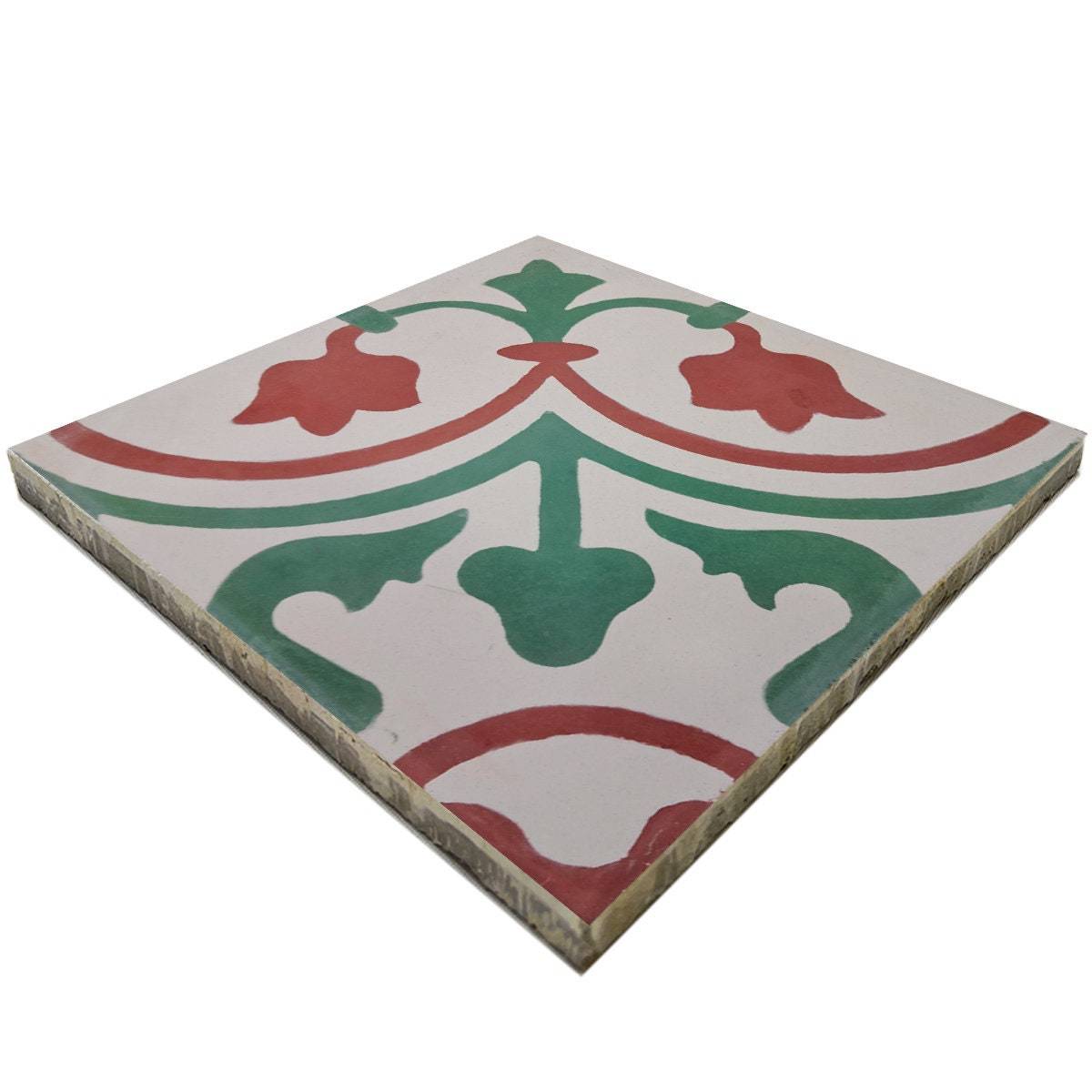 Mexican Mission Cement Tile Handcrafted 10 sqf - Charpentier - 8&quot;x8&quot; - $199.00