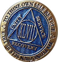 47 Year AA Medallion Reflex Blue Gold Sobriety Chip - £14.20 GBP