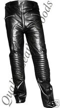 MENS PREMIUM  LEATHER LEDER BIKER JEANS PADDED KNEE PANTS TROUSER FRONT ... - $119.49+