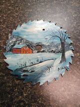 Vintage Hand Painted Saw Blade Barn in Winter Scene 6" - $24.74