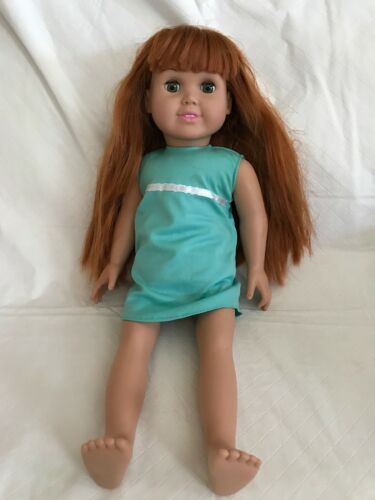 Vintage 1996 Springfield Fibre-Craft 18" Doll Red Hair Green Sleepy Eyes Dress - $32.99