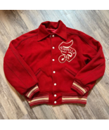 Vtg Supreme by Charmoll Reversible Bomber Jacket Red Satin Wool 60s Lett... - $86.91