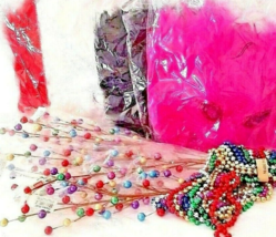 Mardi Gras Party Pack 12 Bead Necklaces 12 Bead Picks 6 Feather Eye Mask All NWT - £16.41 GBP